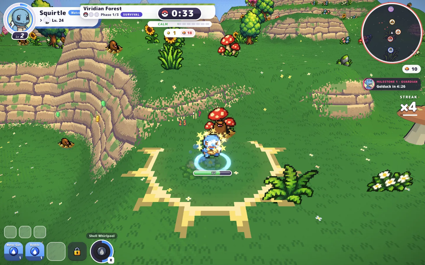 Pokebonk:トキワの森で野生のポケモンと戦うゼニガメ。
